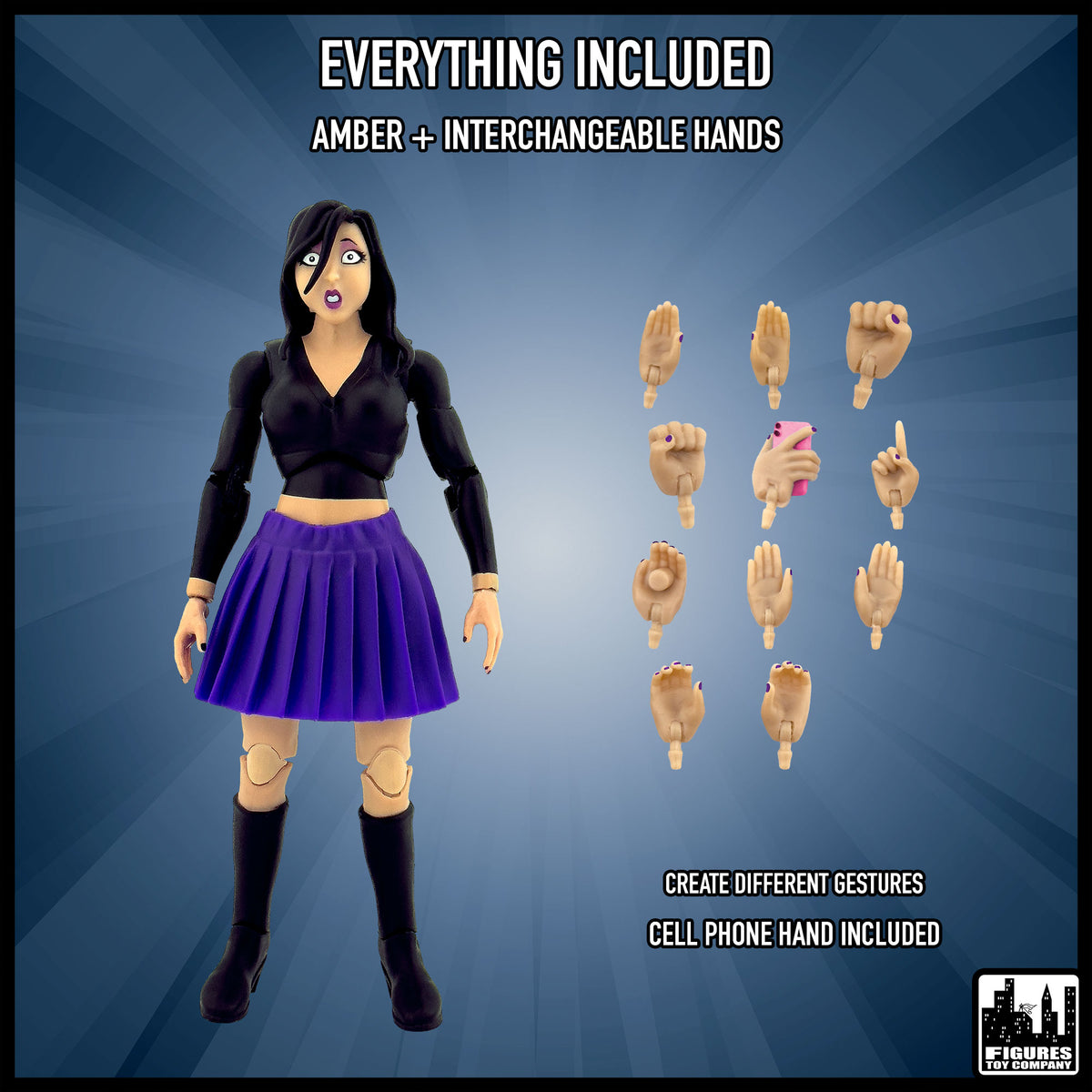 Ultimate Amber wrestling crowd fan action figure — included items.