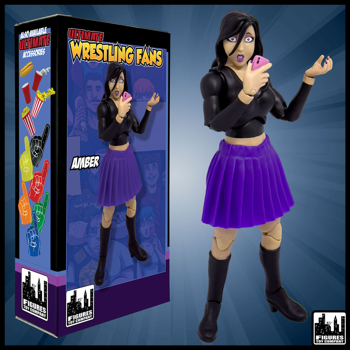Ultimate Amber wrestling crowd fan action figure — product view.