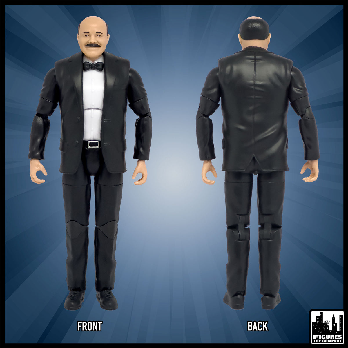 Ultimate Classic Announcer With Deluxe Articulation for wrestling figures — front and back views.