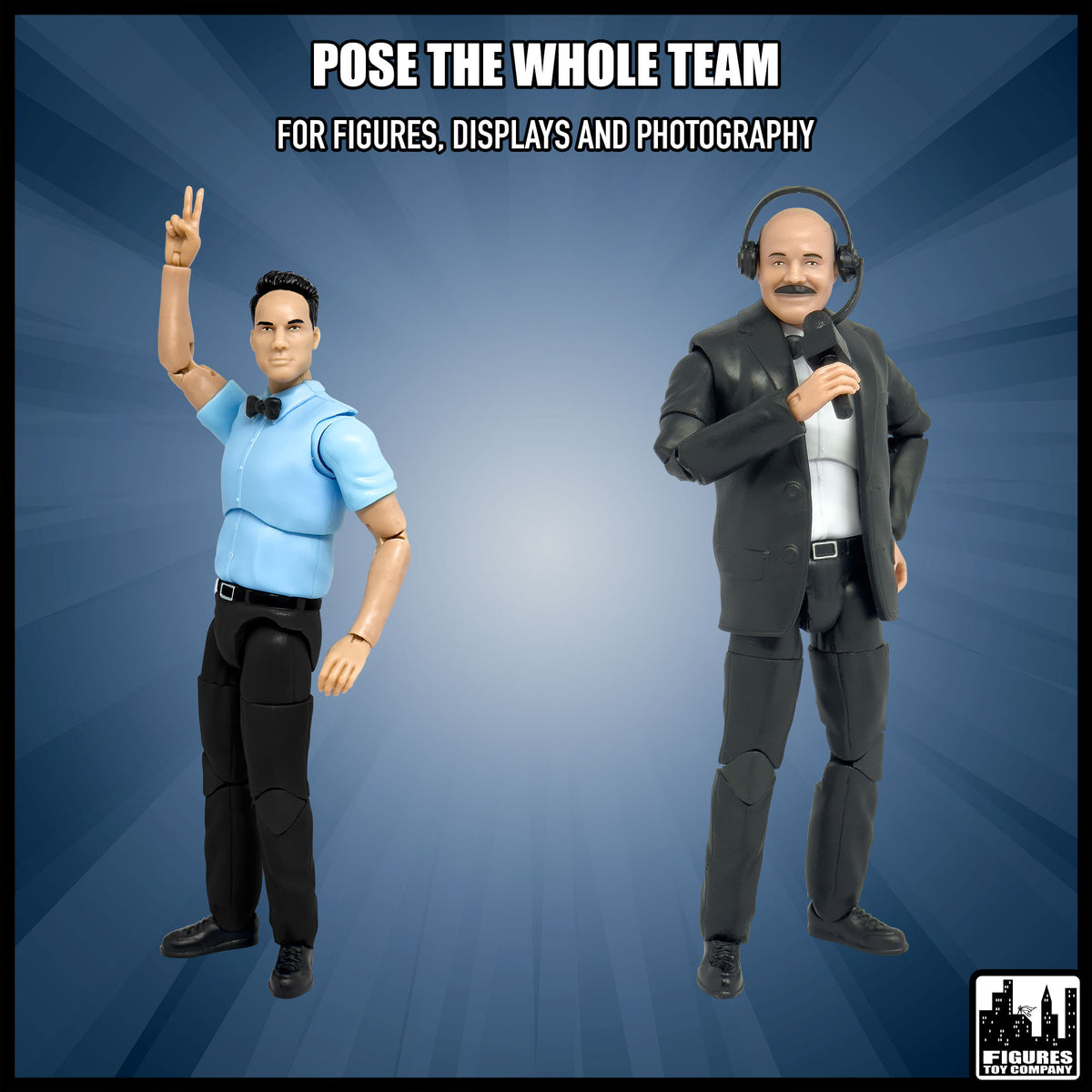 Ultimate Classic Referee & Classic Announcer With Deluxe Articulation for wrestling figures — alternate poses.