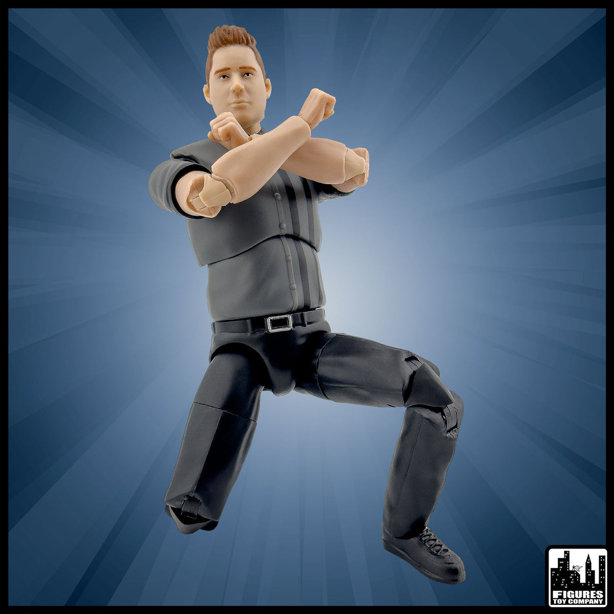 Ultimate Dark Gray Referee with Deluxe Articulation for wrestling figures — alternate pose.
