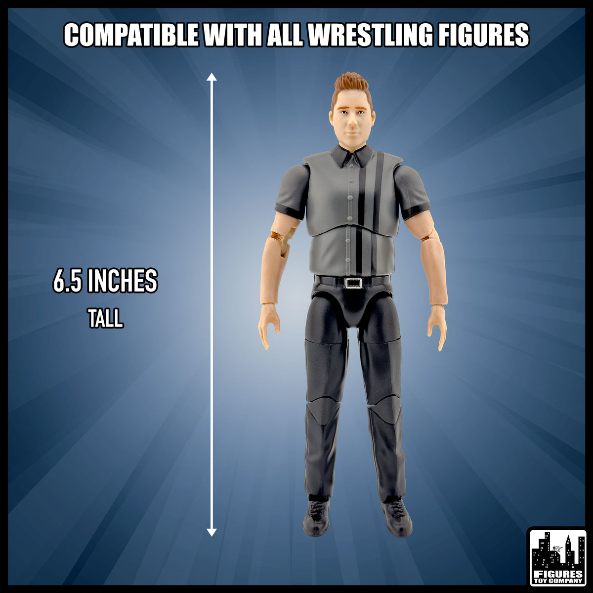 Ultimate Dark Gray Referee with Deluxe Articulation for wrestling figures — size and compatibility guide.