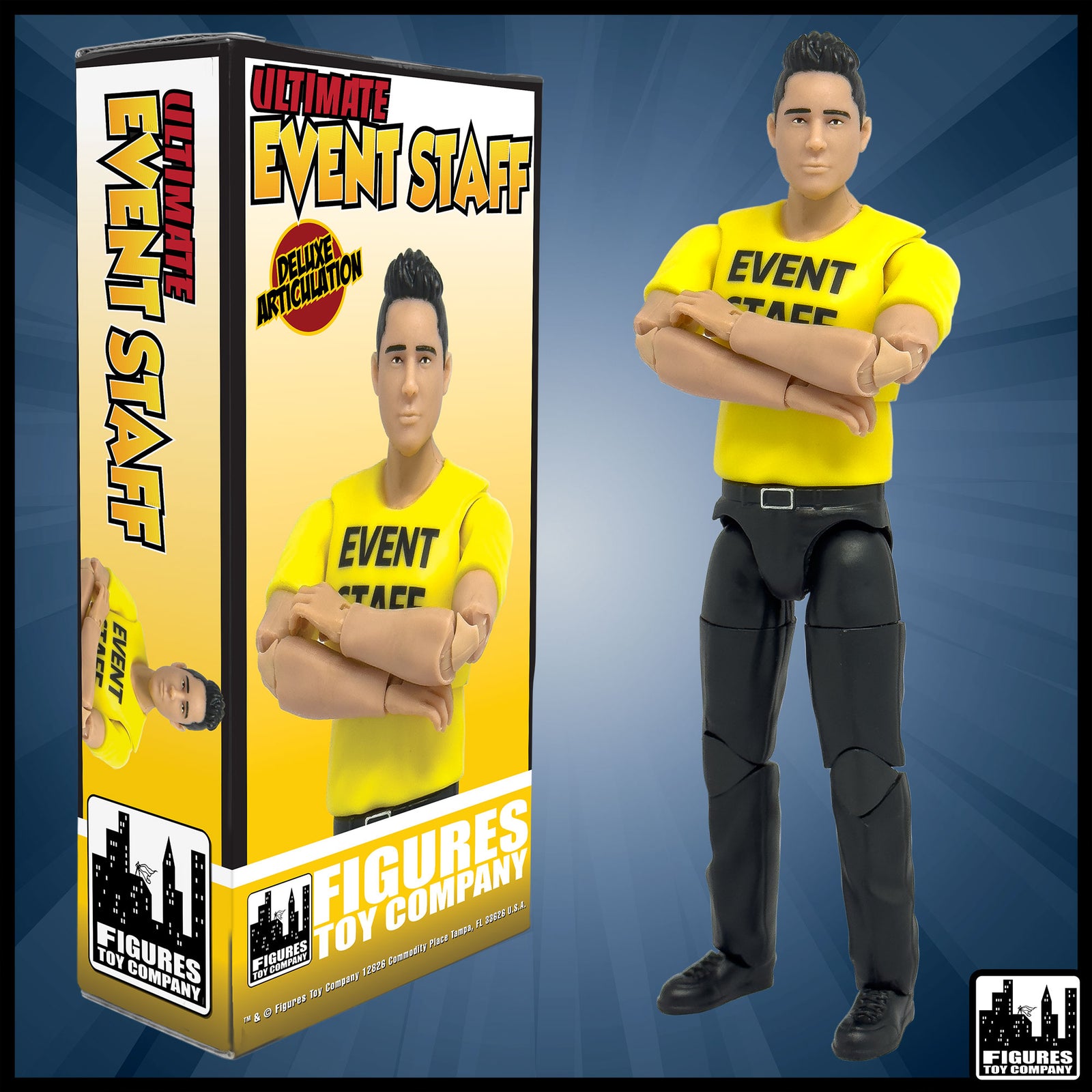 Ultimate Event Staff Worker With Deluxe Articulation for wrestling figures — product view.