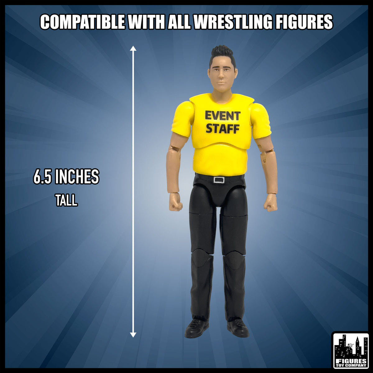 Ultimate Event Staff Worker With Deluxe Articulation for wrestling figures — size and compatibility guide.