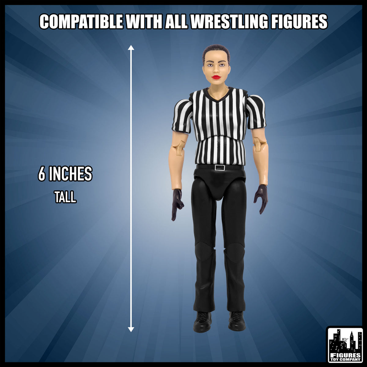 Ultimate Female Referee With Deluxe Articulation for wrestling figures — size and compatibility guide.