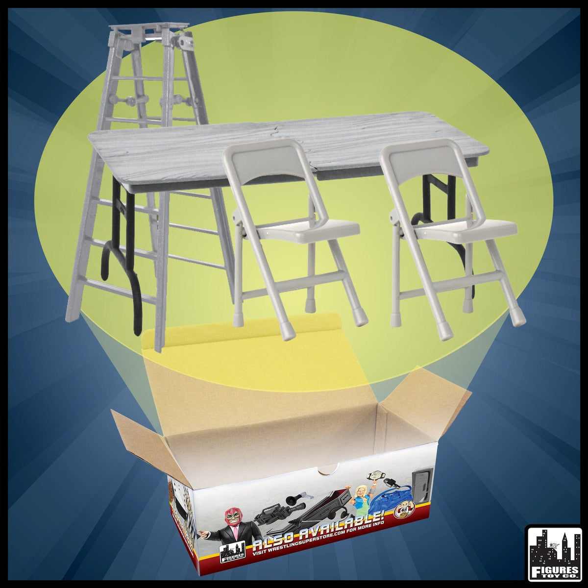 ULTIMATE Ladder, Table &amp; Chairs Silver Playset for WWE Wrestling Action Figures