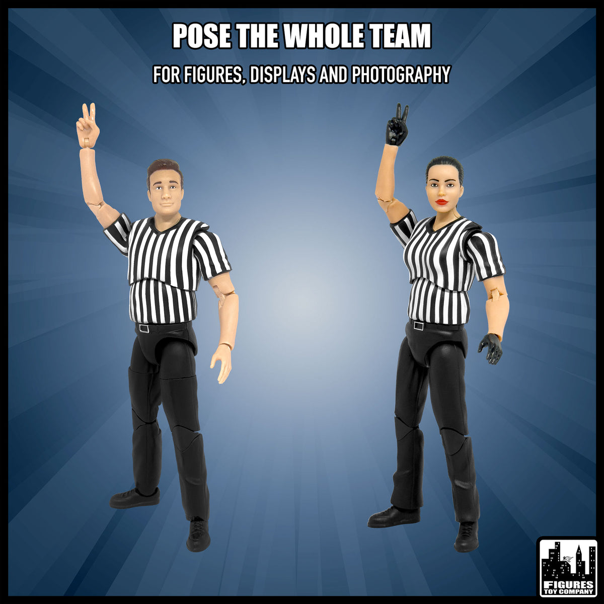 Ultimate Male & Female Referee With Deluxe Articulation for wrestling figures — alternate poses.
