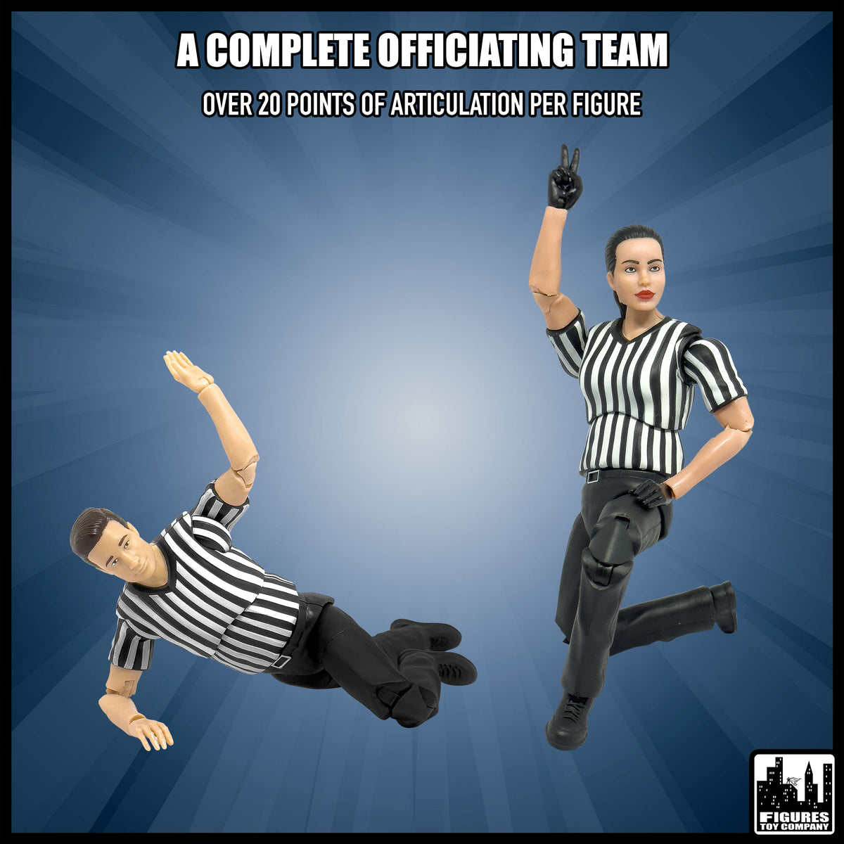 Ultimate Male & Female Referee With Deluxe Articulation for wrestling figures — display scene.