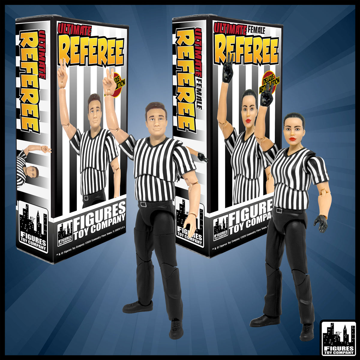 Ultimate Male & Female Referee With Deluxe Articulation for wrestling figures — product view.