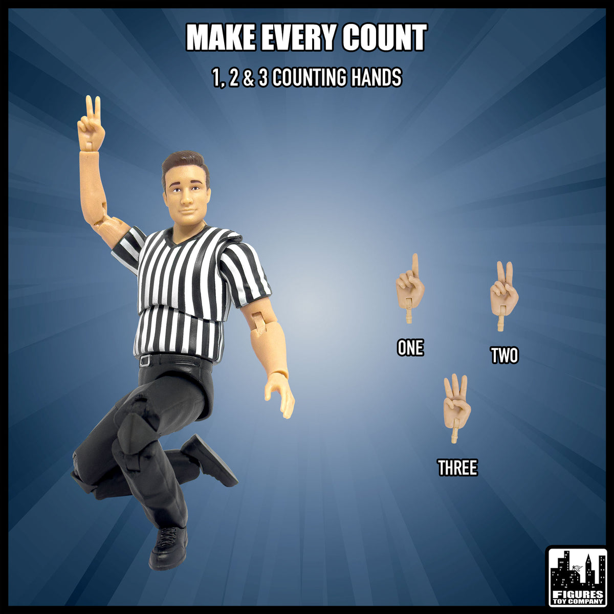 Ultimate Referee With Deluxe Articulation for wrestling figures — counting hands.