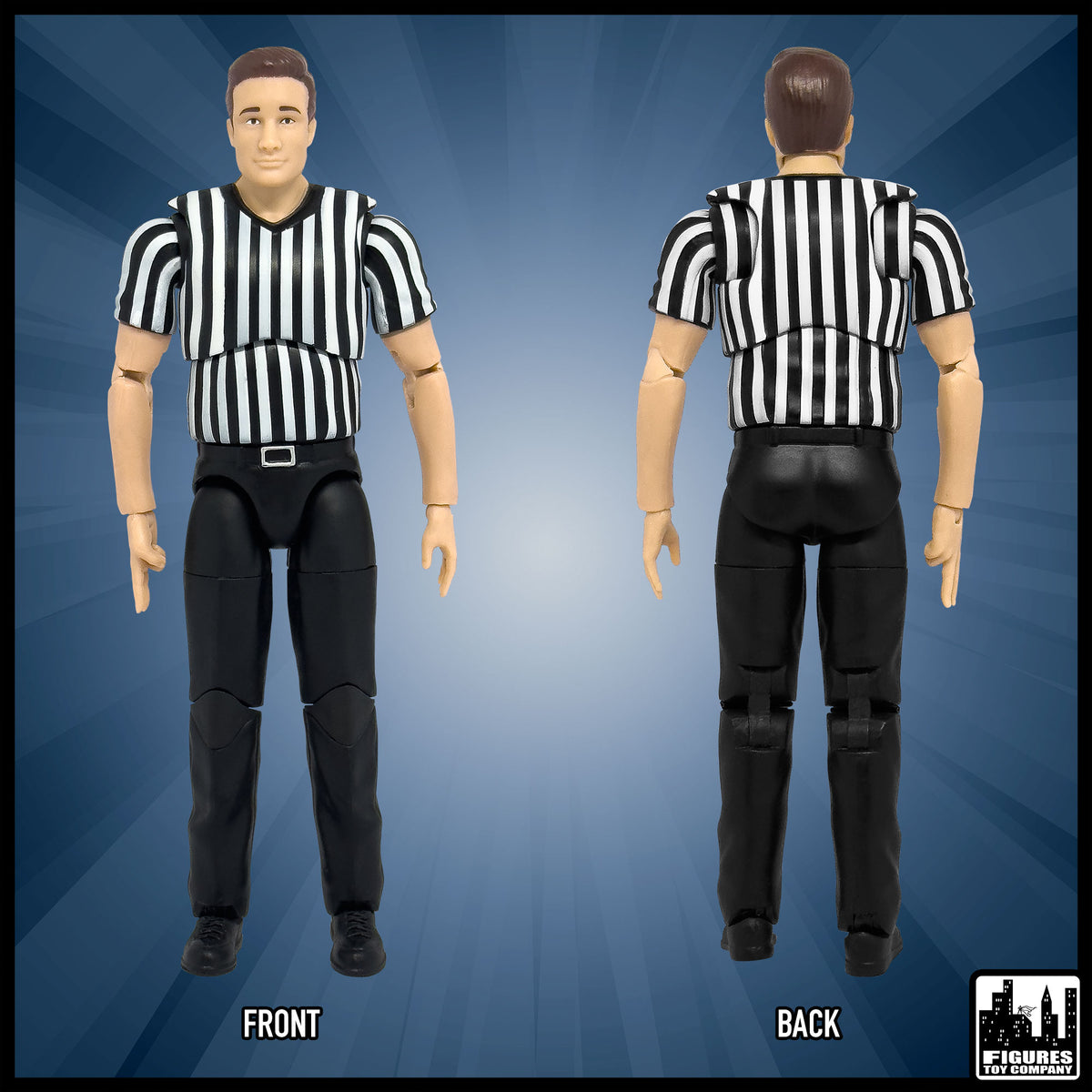 Ultimate Referee With Deluxe Articulation for wrestling figures — front and back views.