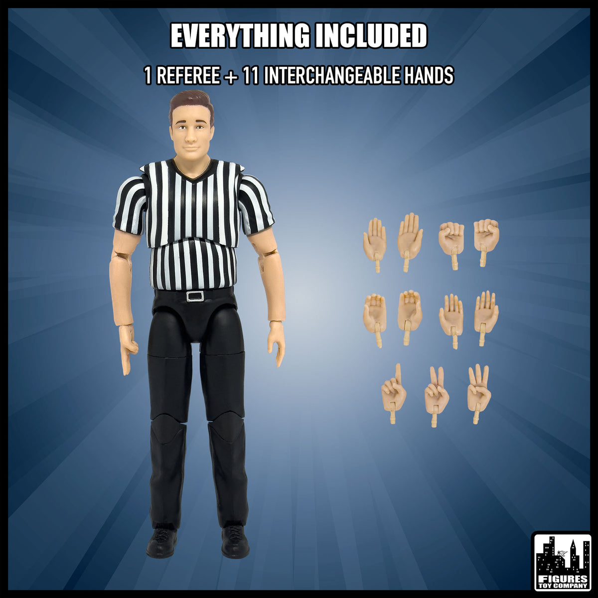Ultimate Referee With Deluxe Articulation for wrestling figures — included items.