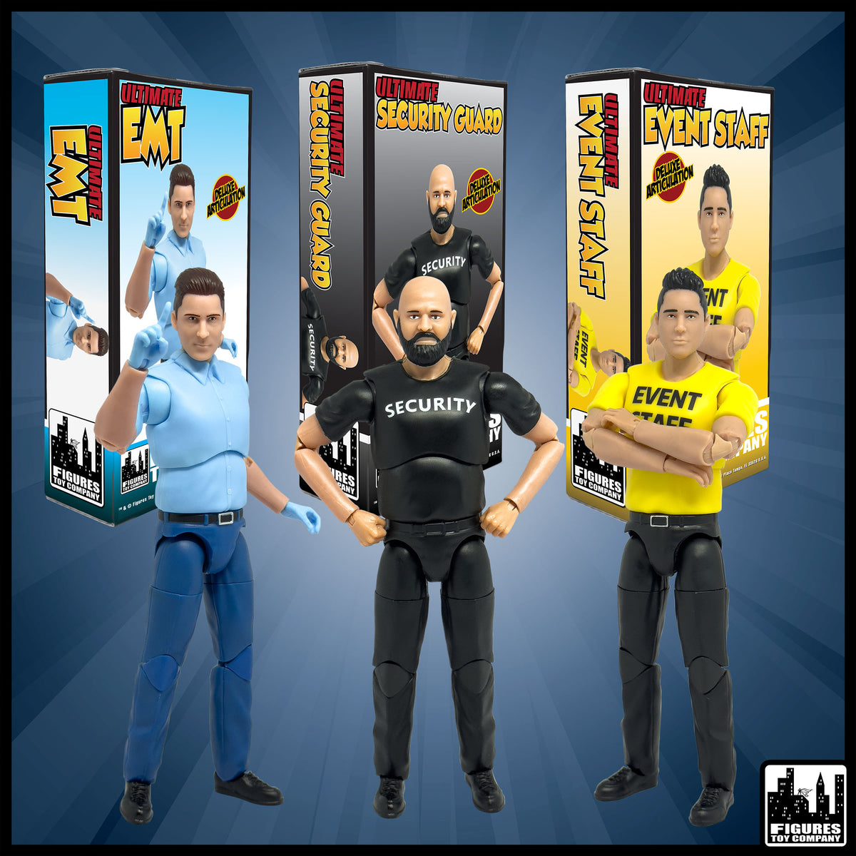 Ultimate Security Guard, Event Staff Worker & EMT With Deluxe Articulation for wrestling figures — product view.