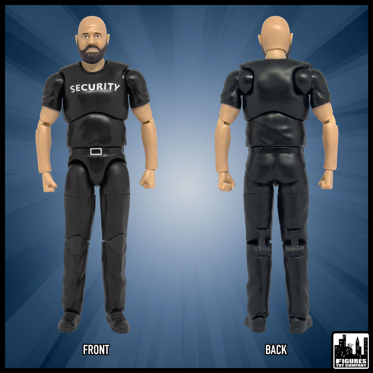 Ultimate Security Guard With Deluxe Articulation for wrestling figures — front and back views.