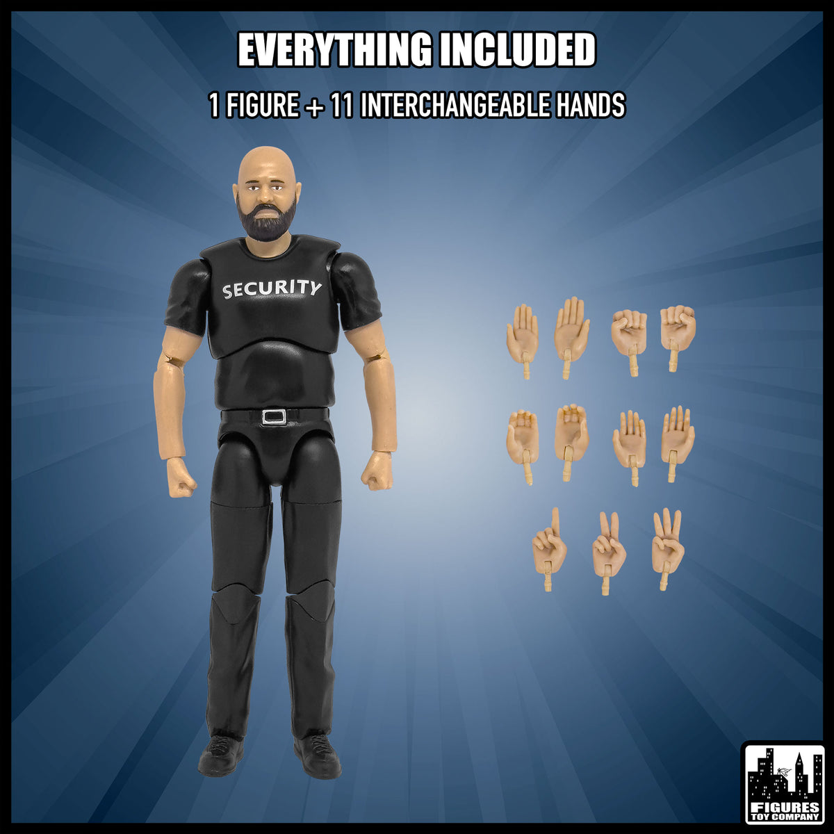 Ultimate Security Guard With Deluxe Articulation for wrestling figures — included items.