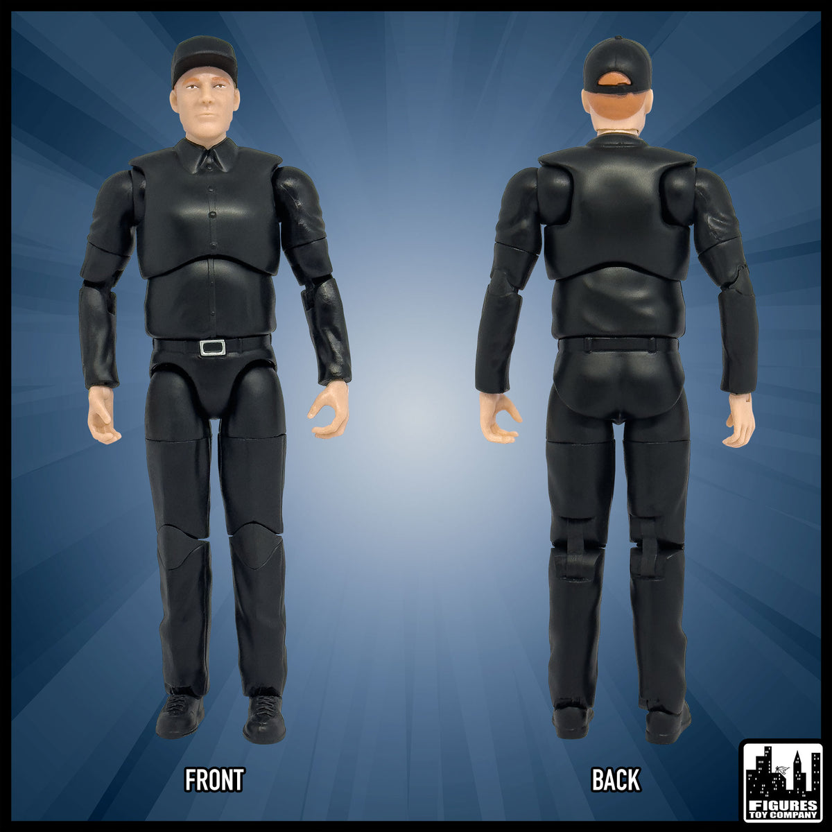 Ultimate TV Camera Man With Deluxe Articulation for wrestling figures — front and back views.
