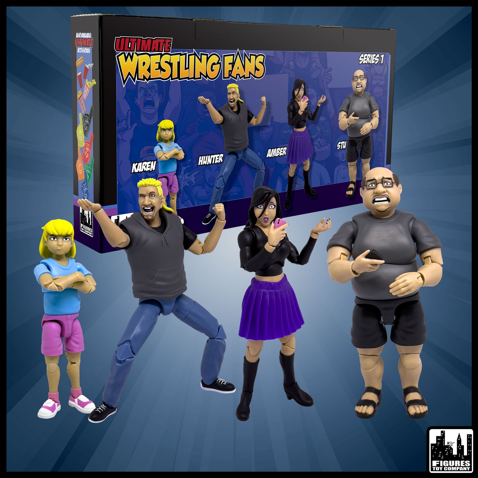 Ultimate Wrestling Crowd Fan Figures Four-Pack Series 1 — product view.