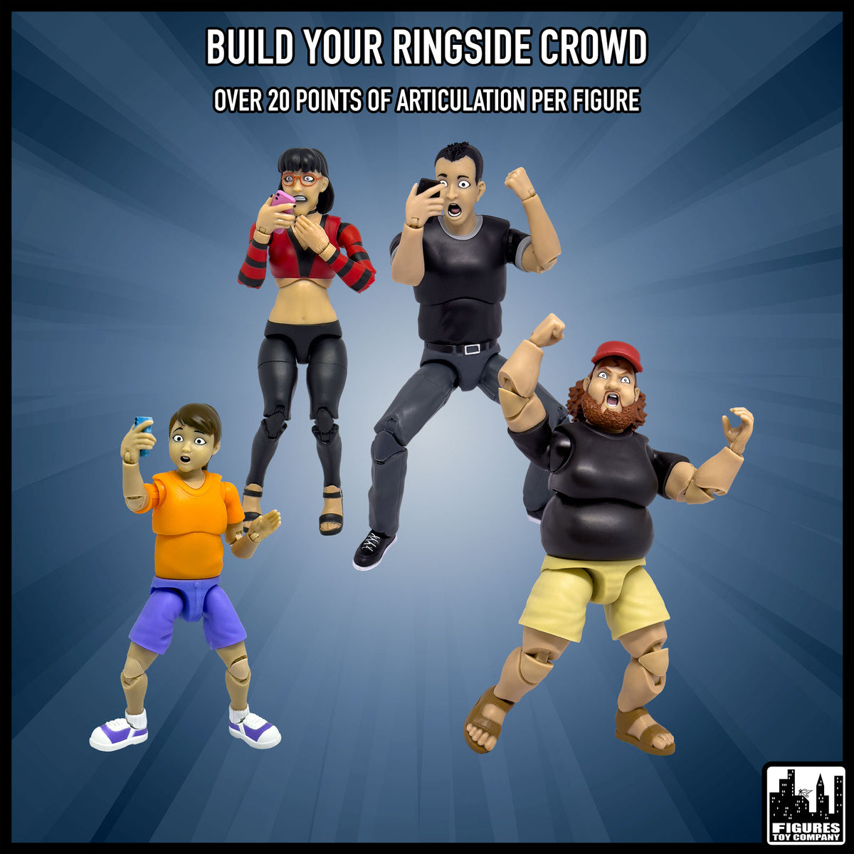 Ultimate Wrestling Crowd Fan Figures Four-Pack Series 3 — display scene.