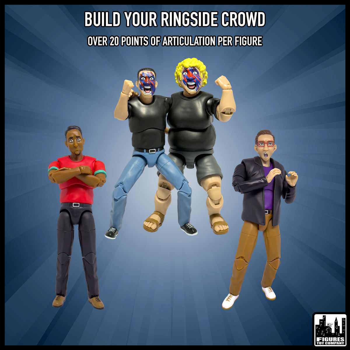 Ultimate Wrestling Crowd Fan Figures Four-Pack Series 5 — display scene.