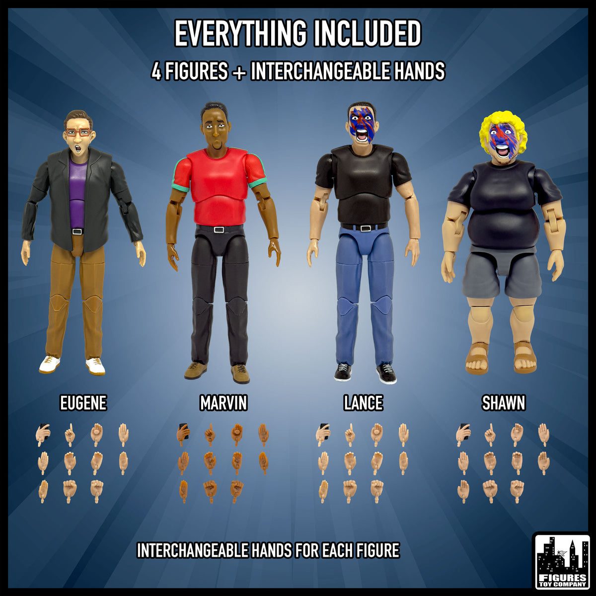 Ultimate Wrestling Crowd Fan Figures Four-Pack Series 5 — included items.
