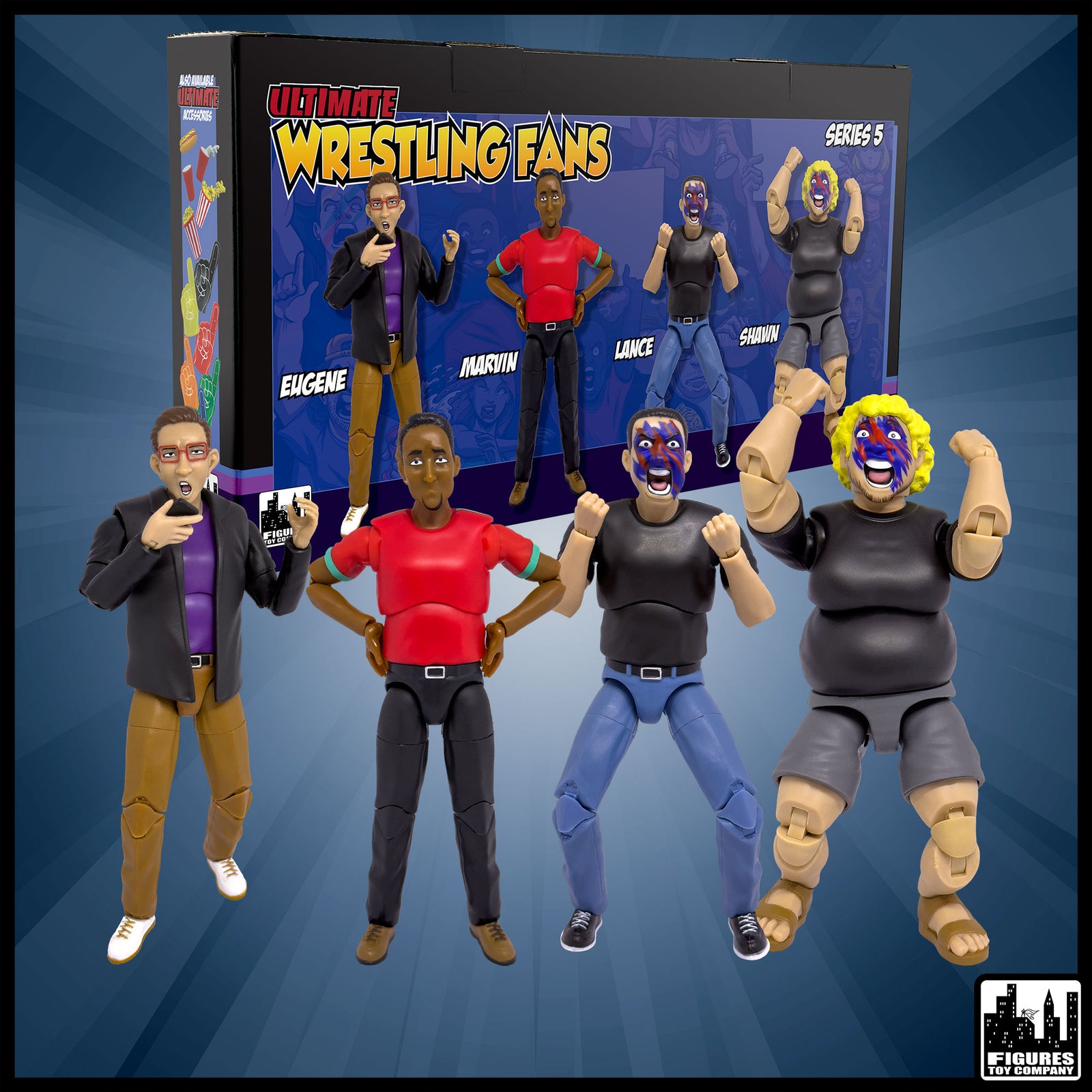 Ultimate Wrestling Crowd Fan Figures Four-Pack Series 5 — product view.
