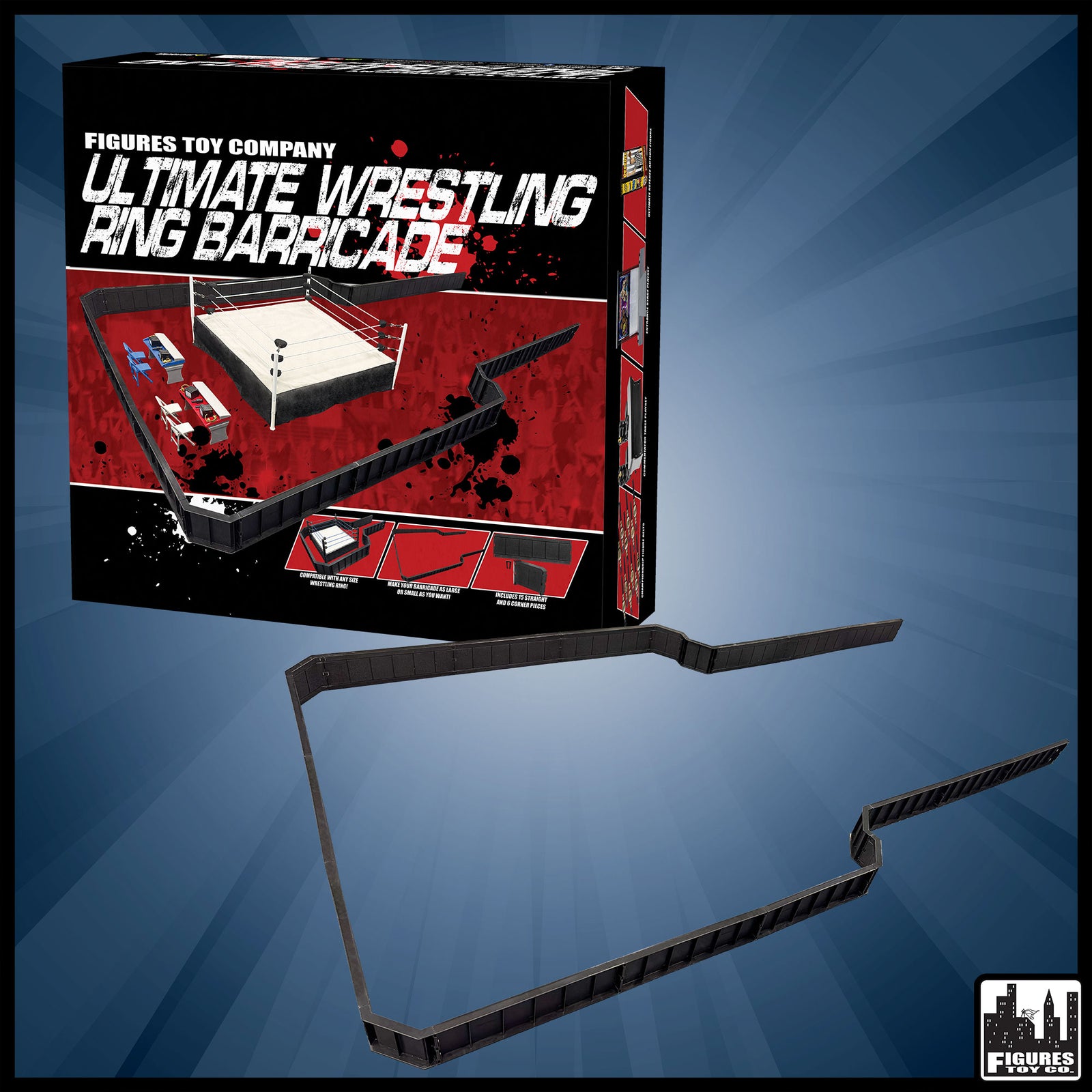 Ultimate Wrestling Ring Barricade Playset — product and packaging.