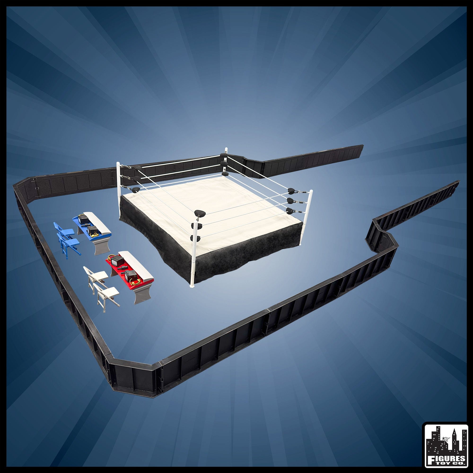 Ultimate Wrestling Ring Deluxe Playset With Barricade, Ring & Commentators Tables for WWE Wrestling Figures