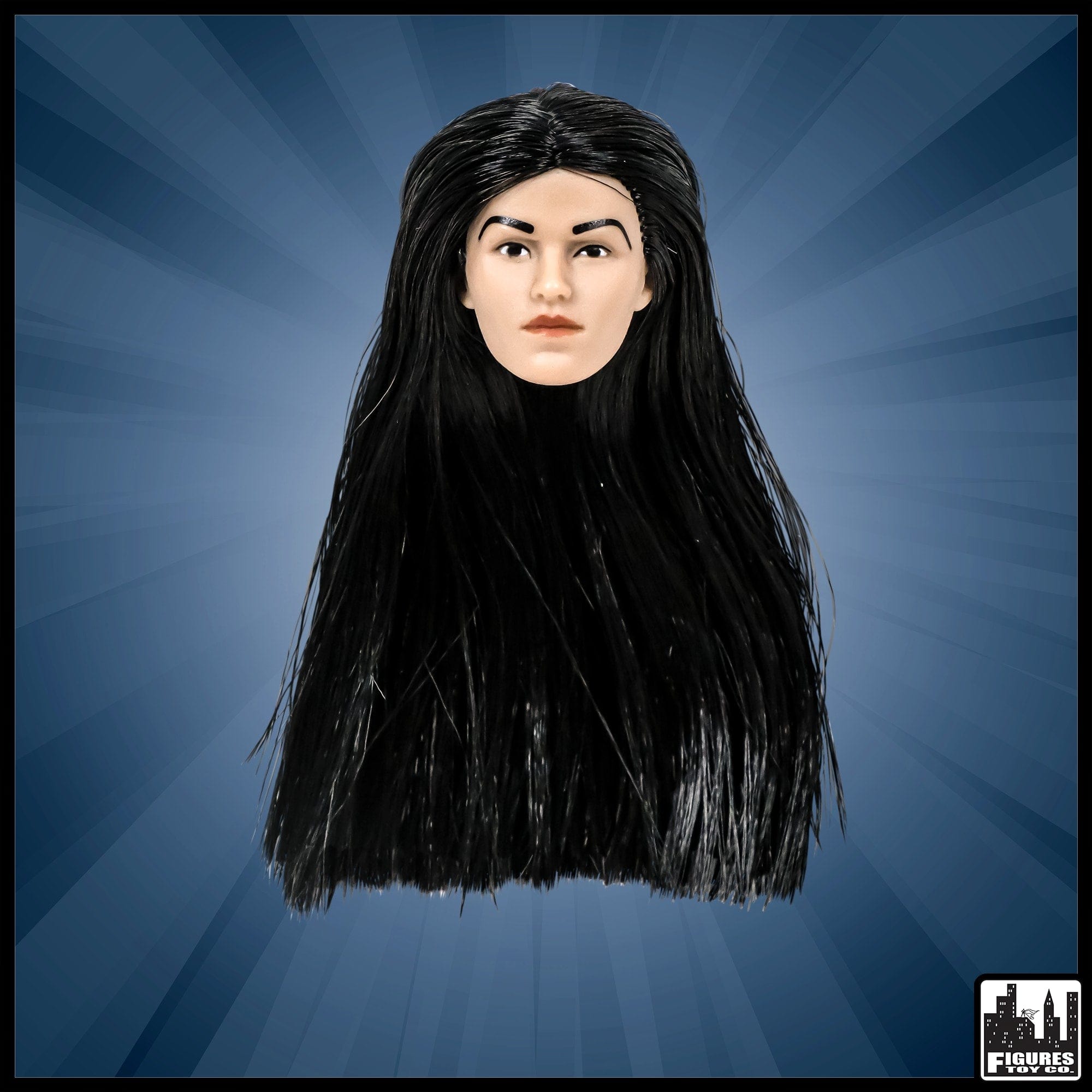 White FEMALE Interchangeable Wrestling Action Figure Head With Long Black Hair