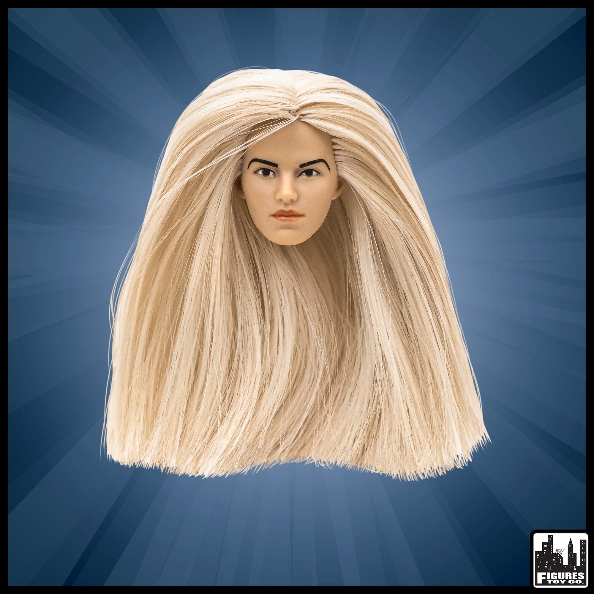 White FEMALE Interchangeable Wrestling Action Figure Head With Long Blonde Hair
