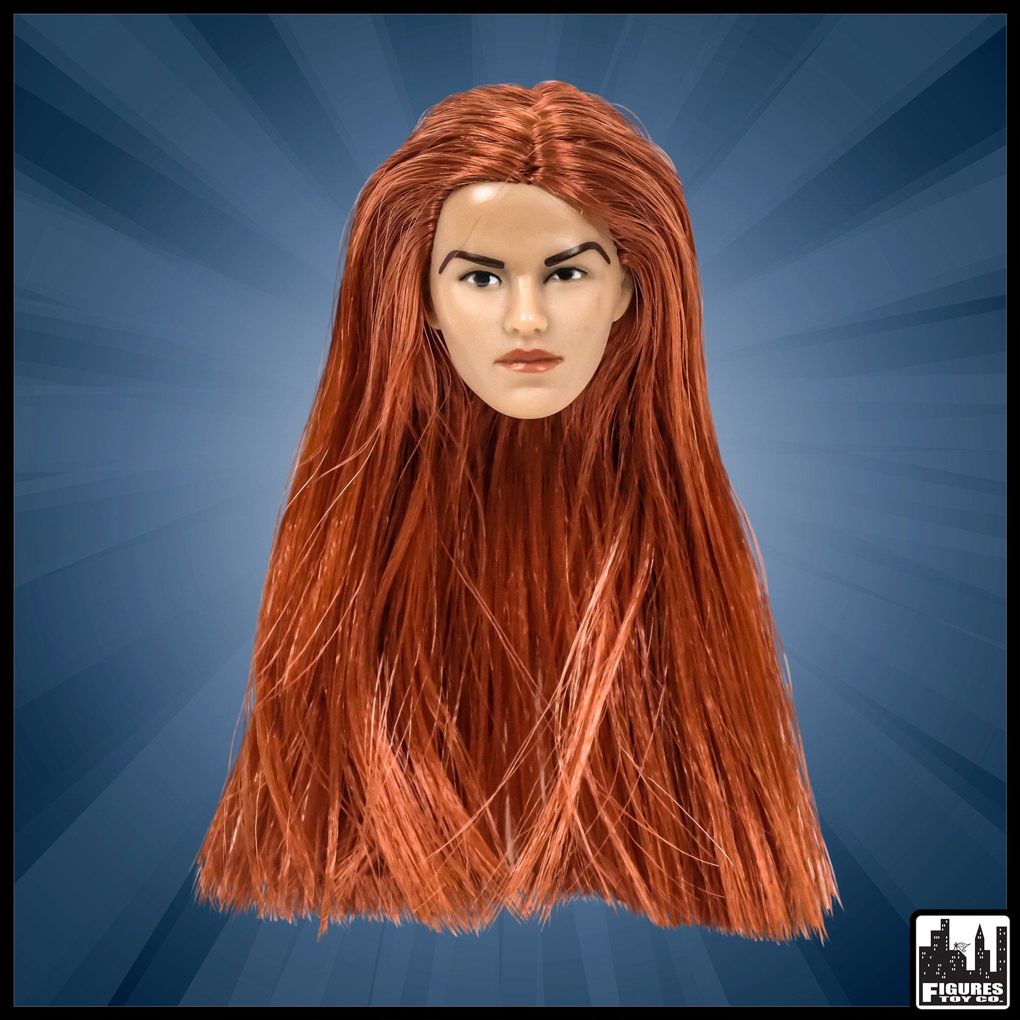 White FEMALE Interchangeable Wrestling Action Figure Head With Long Dark Orange Hair