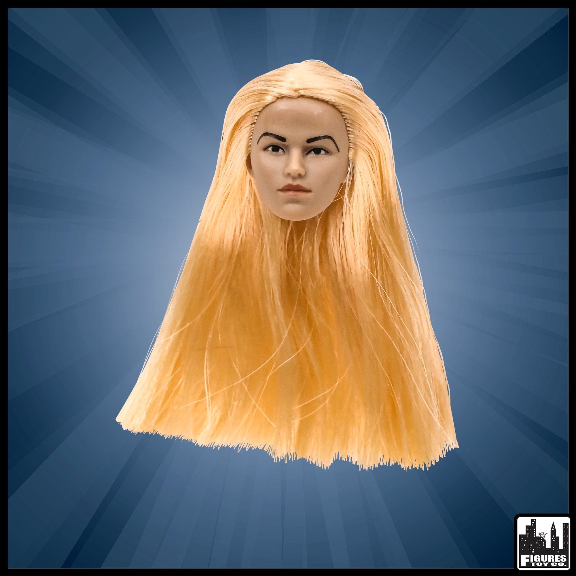White FEMALE Interchangeable Wrestling Action Figure Head With Long Light Orange Hair
