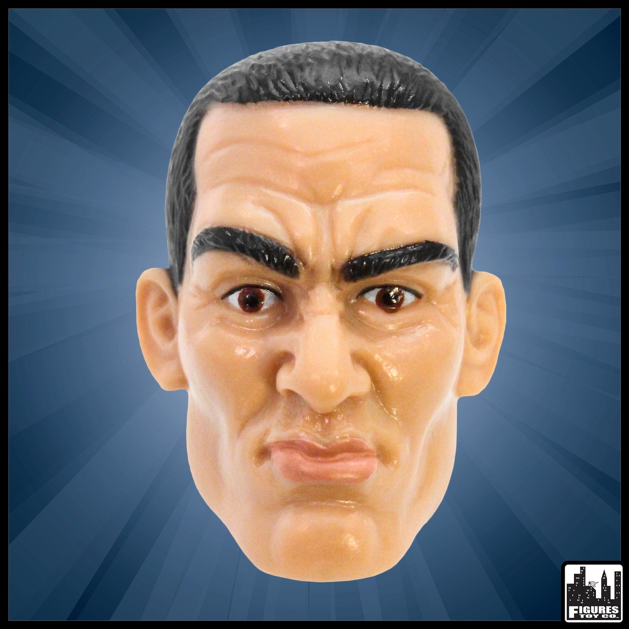 White Male Interchangeable Wrestling Action Figure Head With Black Hair