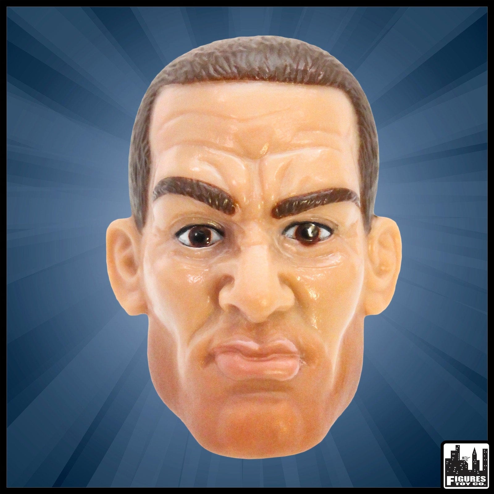White Male Interchangeable Wrestling Action Figure Head With Brown Hair & Beard