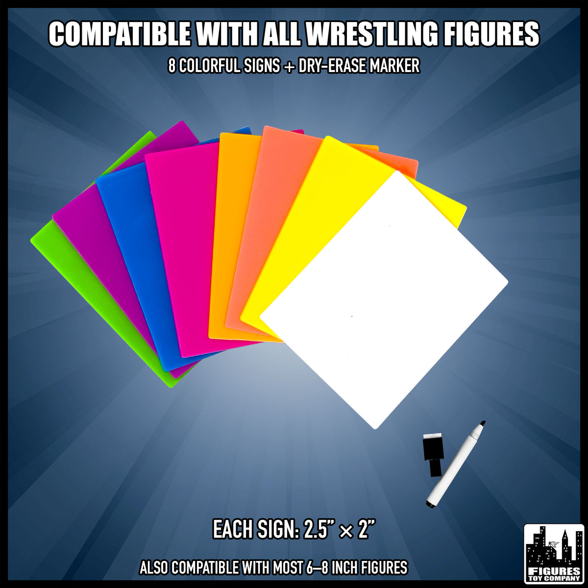 Wrestling Audience Crowd Sign Accessory Pack for wrestling figures — dimension guide.