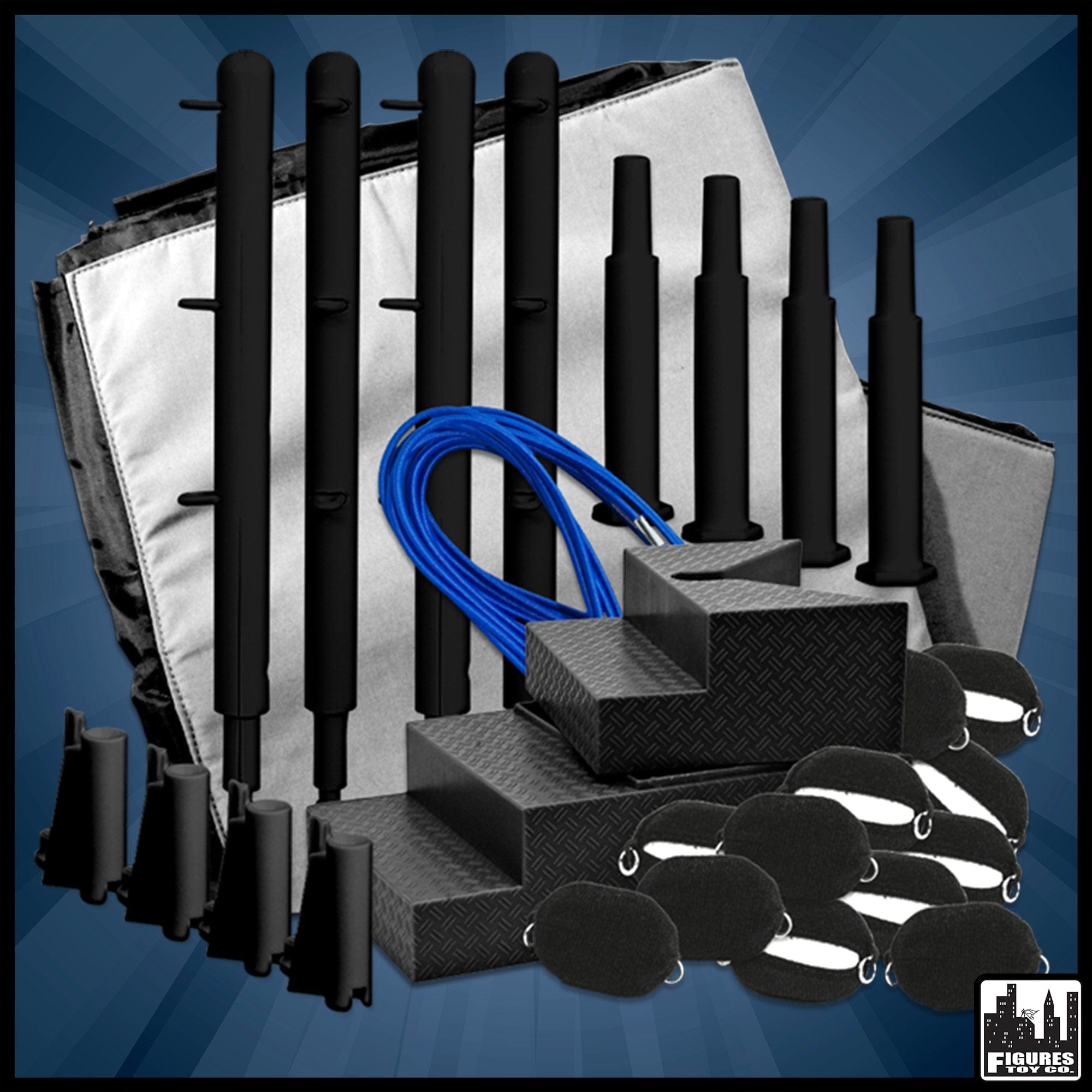 Wrestling Ring Conversion Kit: Deal 6 (Black & Gray Throwdown Deal With Blue Ropes)