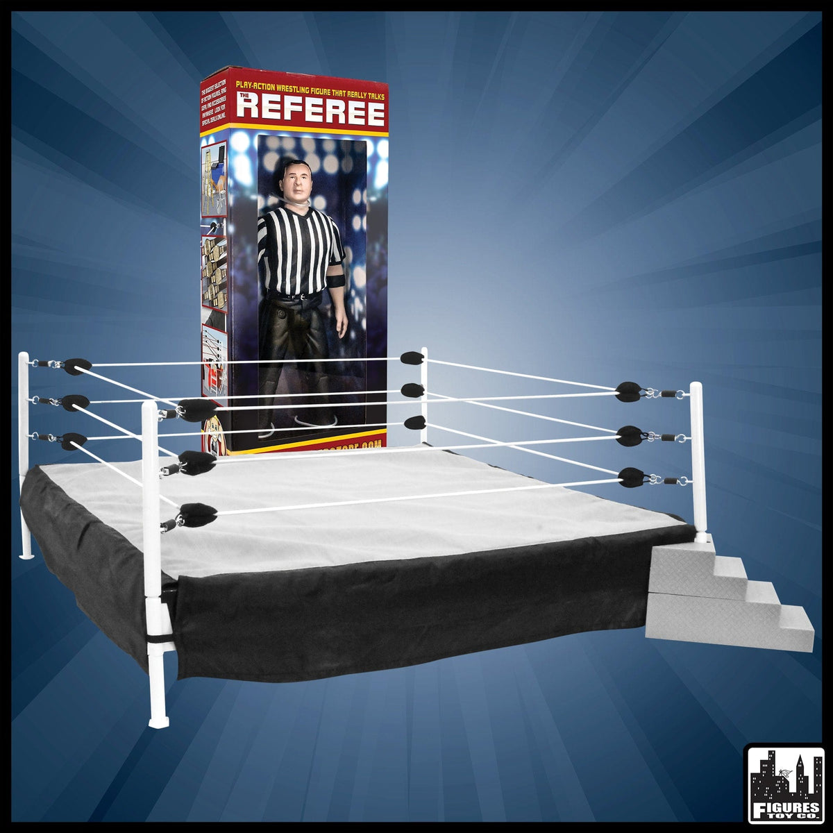 Wrestling Ring for Action Figures &amp; Talking Referee Figure for WWE Figures