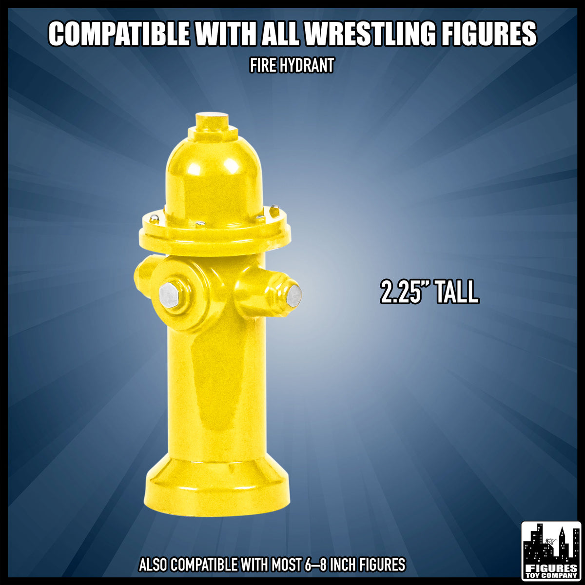 Yellow Fire Hydrant for wrestling figures — dimension guide.
